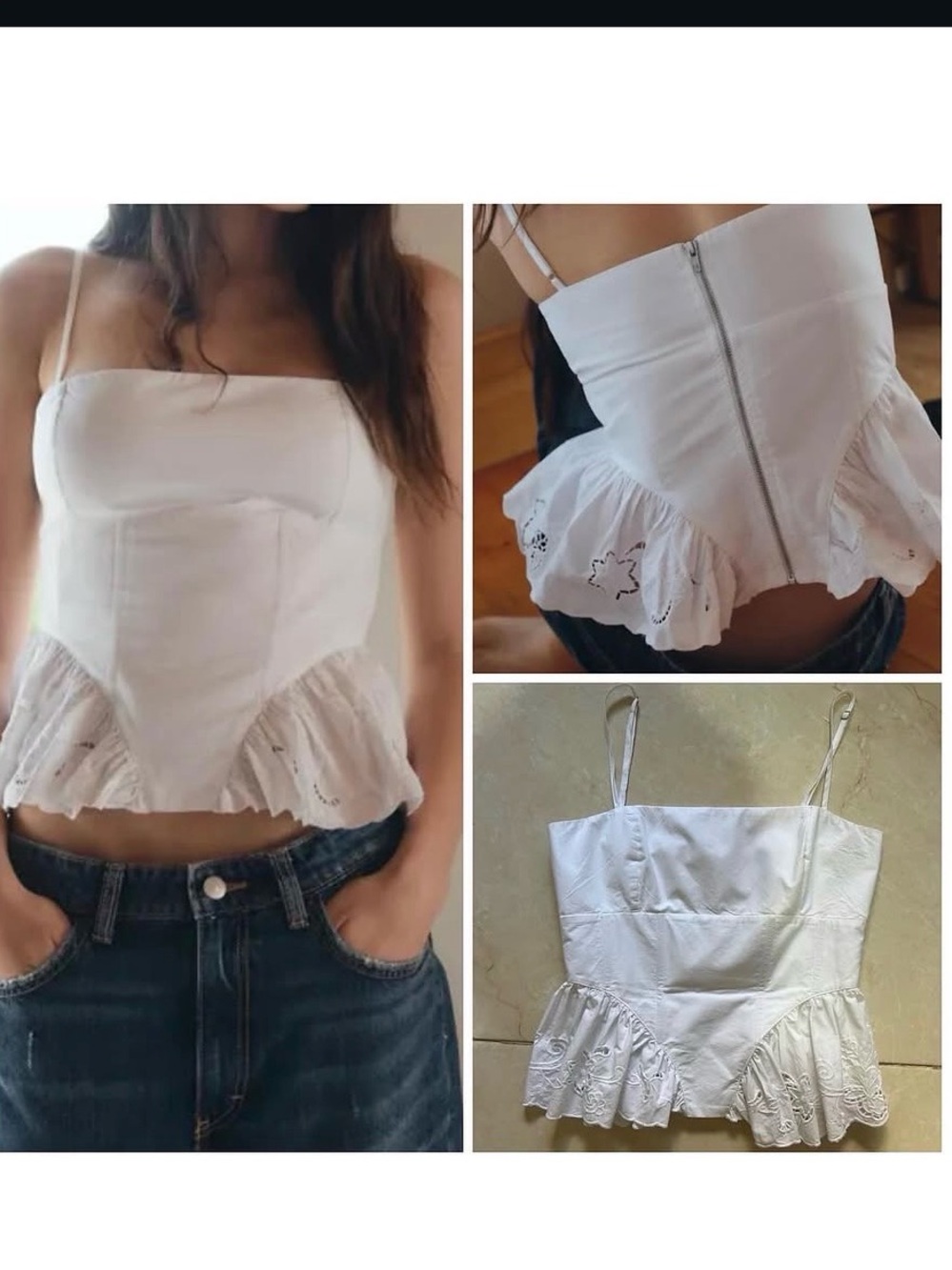 Zara White Eyelet Ruffle Cami with Back Zip